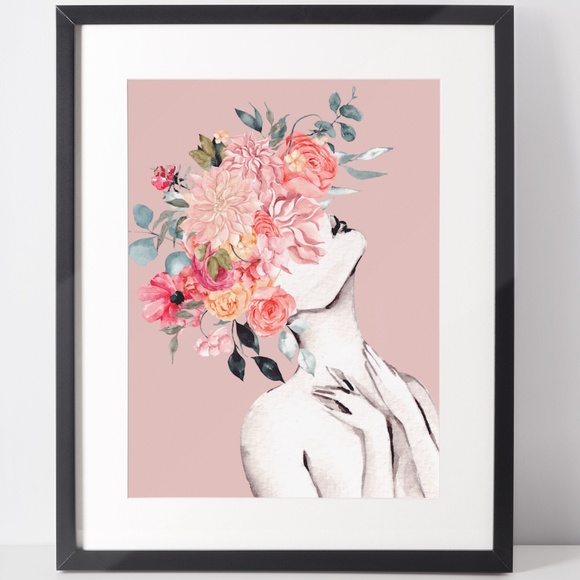 Watercolor Floral Woman Portrait Wall Art Illustration Print Poster Unframed - Picture 3 of 17